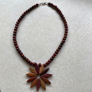Multicolor wood necklace, silver clasp